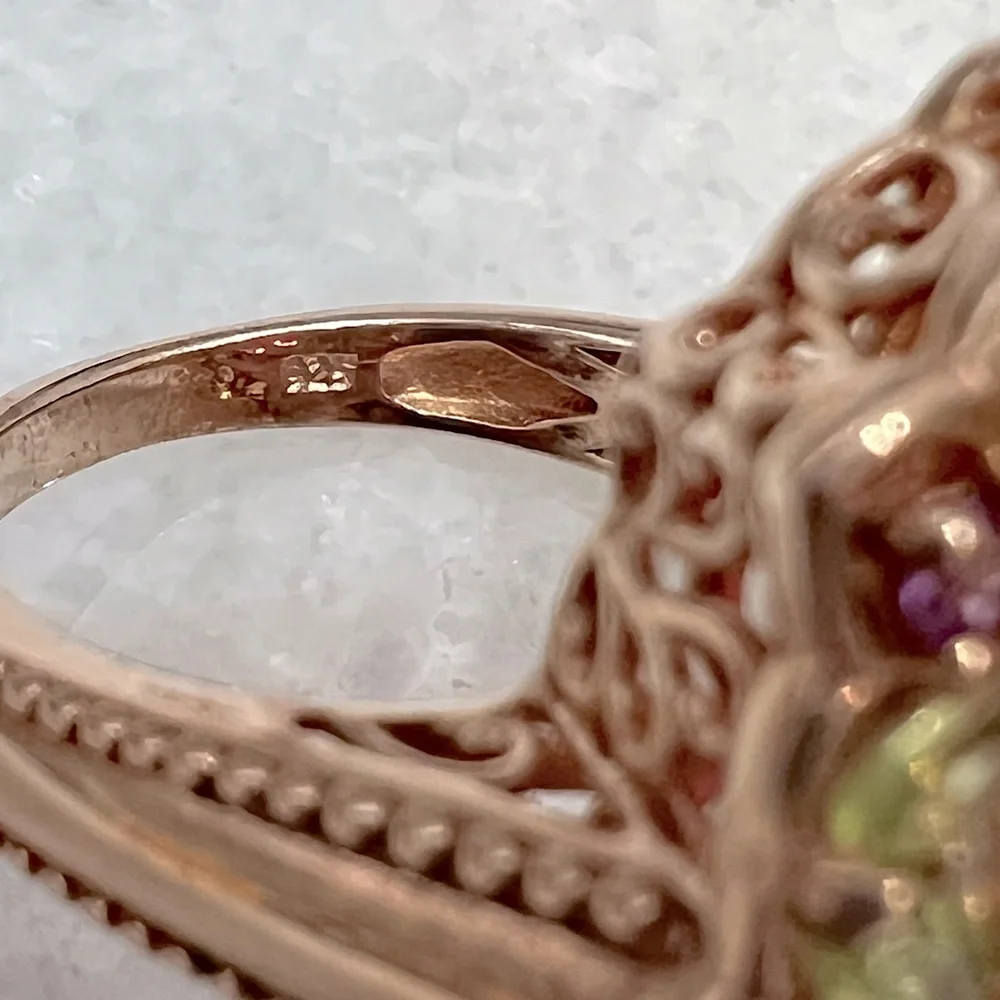 Salmon Quartz Multigemstone 14K RG Sterling Silver Cocktail Statement Ri… - Picture 10 of 10